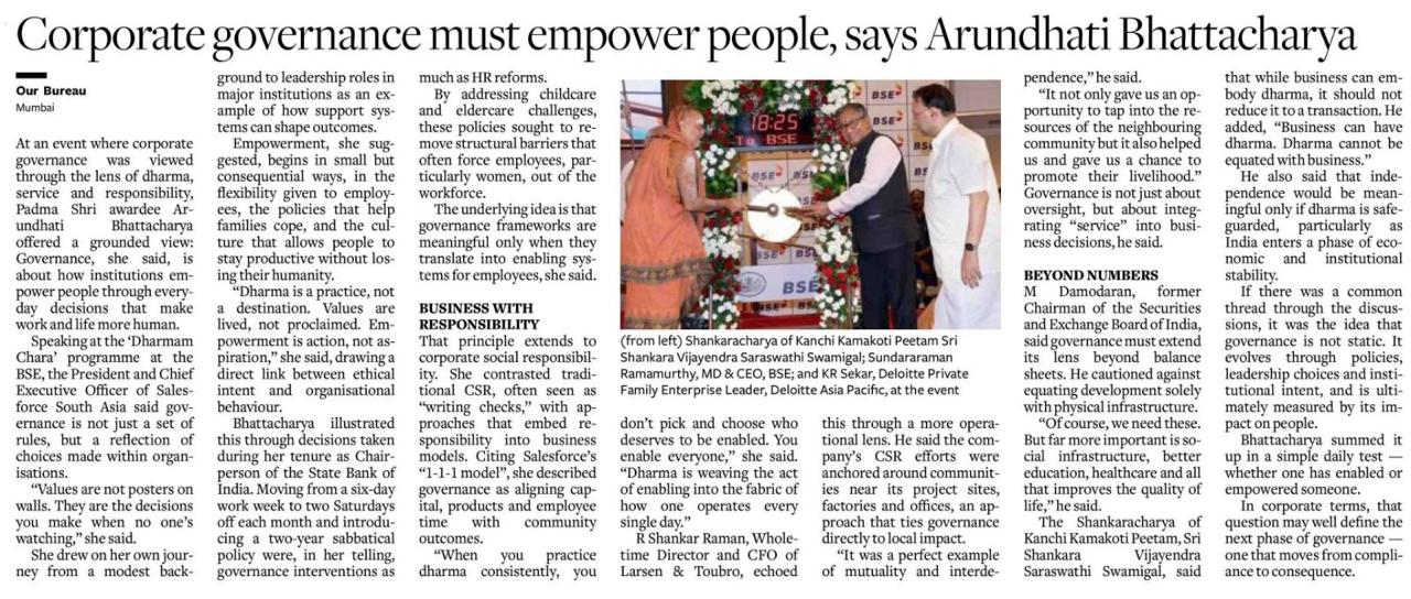 Press mention of charitable and dharma initiatives